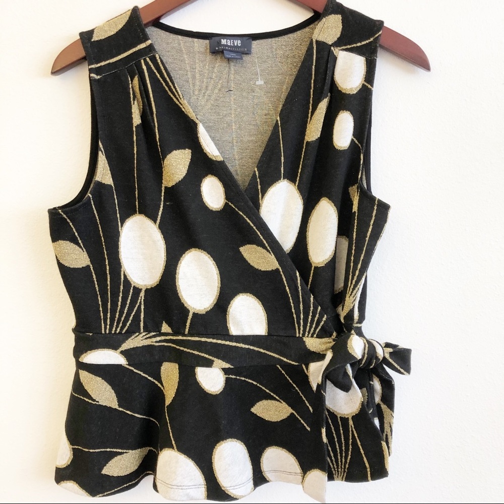Anthropologie Black and Gold Wrap Top - Picture 3 of 17
